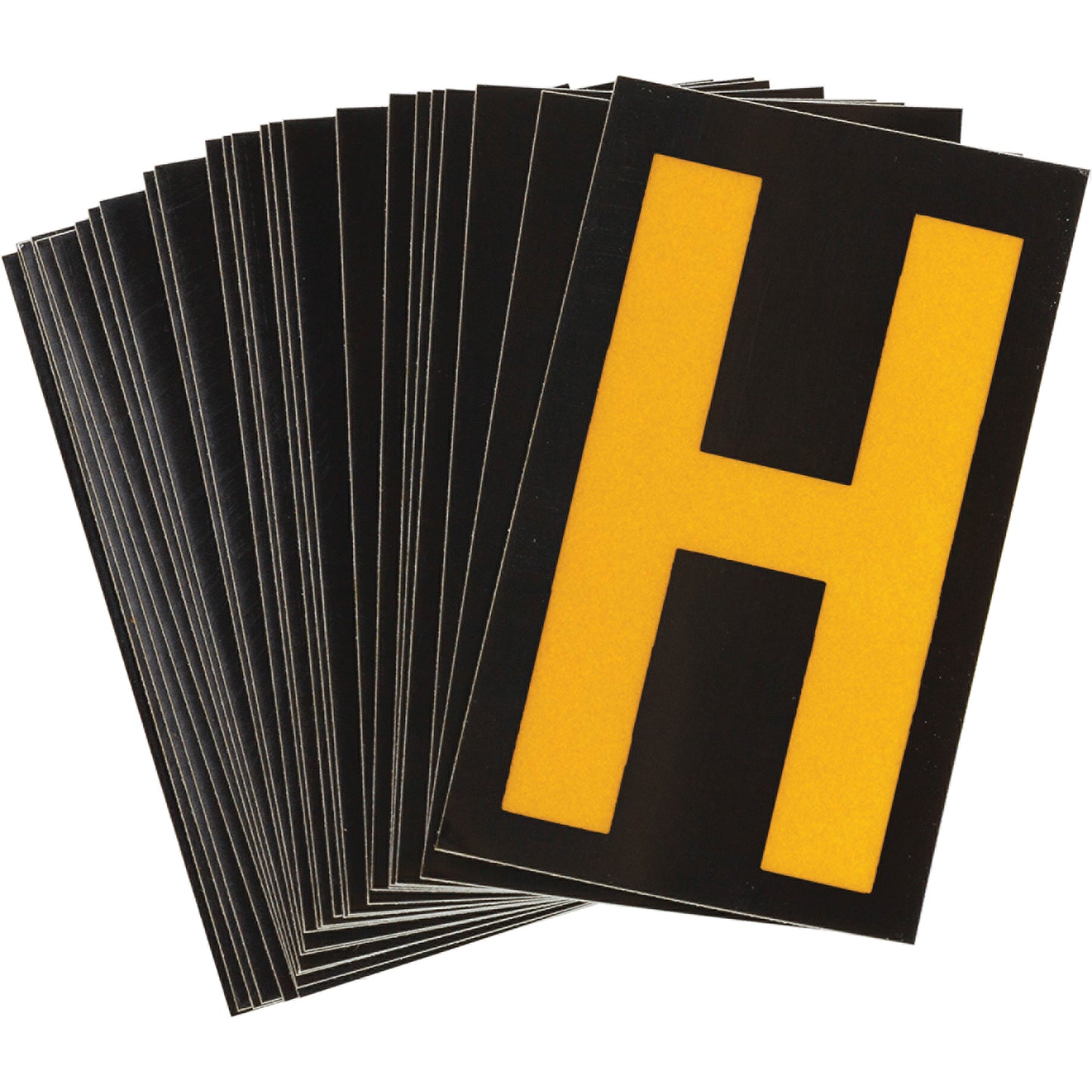 Brady Reflective Individual Number and Letter Labels, H, 2-1/2" H, Yellow on Black