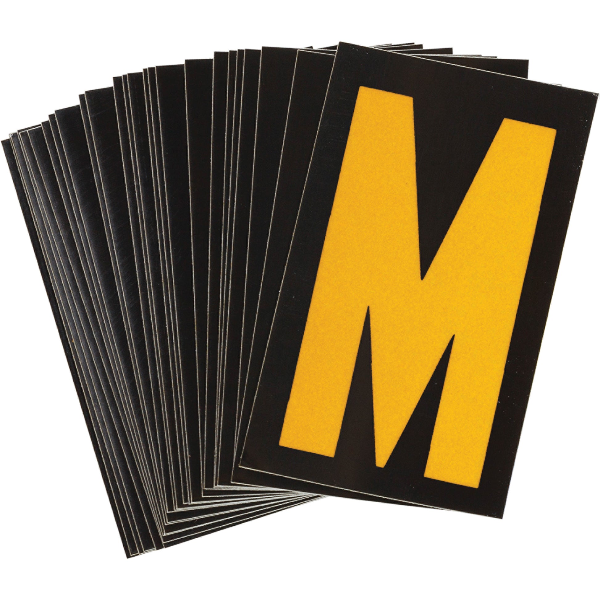 Brady Reflective Individual Number & Letter Labels, M, 1-1/2" H, Yellow on Black