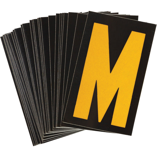 Brady Reflective Individual Number & Letter Labels, M, 1-1/2" H, Yellow on Black
