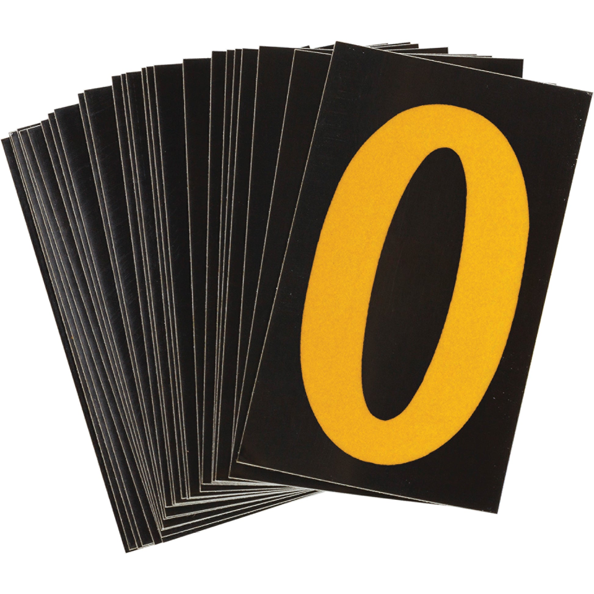 Brady Reflective Individual Number & Letter Labels, O, 1-1/2" H, Yellow on Black