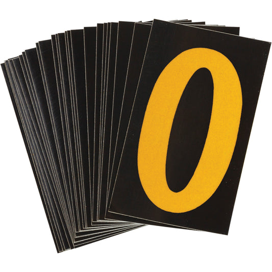 Brady Reflective Individual Number & Letter Labels, O, 1-1/2" H, Yellow on Black