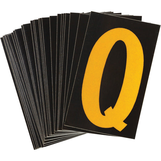 Brady Reflective Individual Number & Letter Labels, Q, 1-1/2" H, Yellow on Black