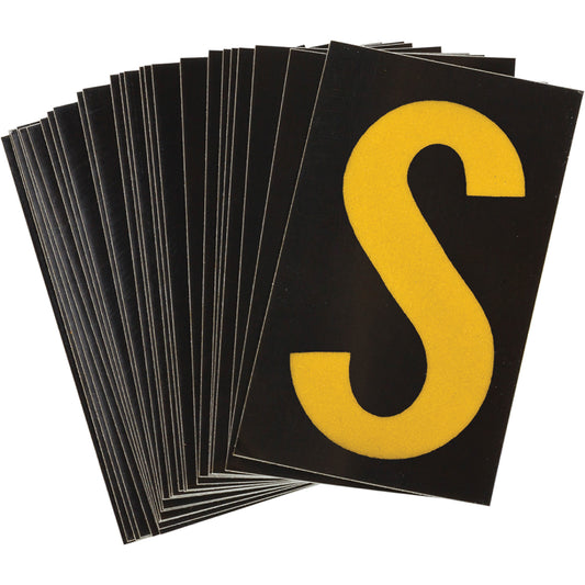 Brady Reflective Individual Number & Letter Labels, S, 1-1/2" H, Yellow on Black