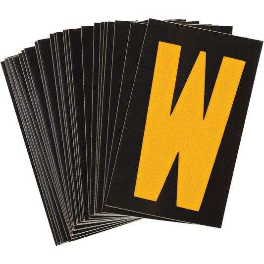 Brady Reflective Individual Number & Letter Labels, W, 1-1/2" H, Yellow on Black