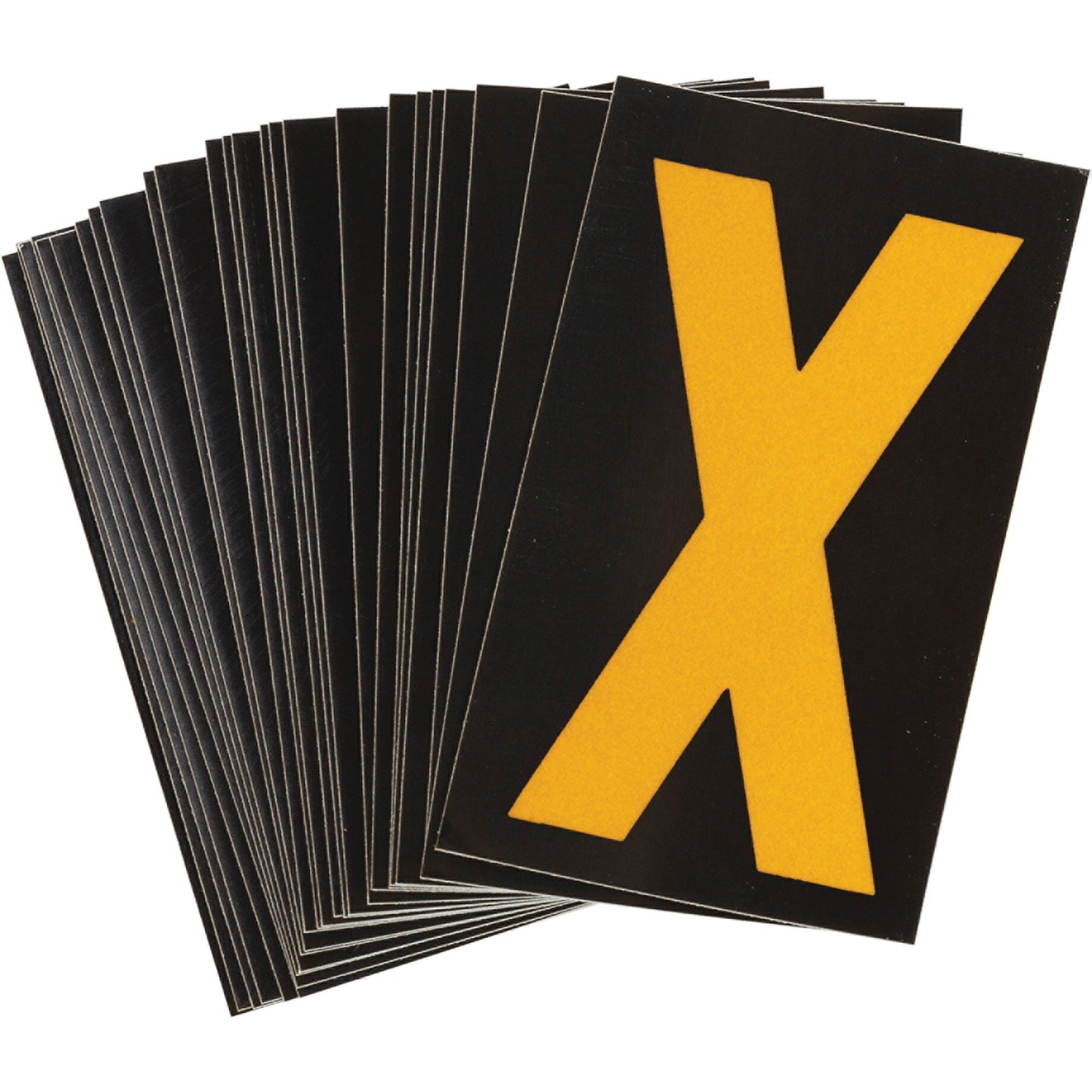Brady Reflective Individual Number & Letter Labels, X, 1-1/2" H, Yellow on Black