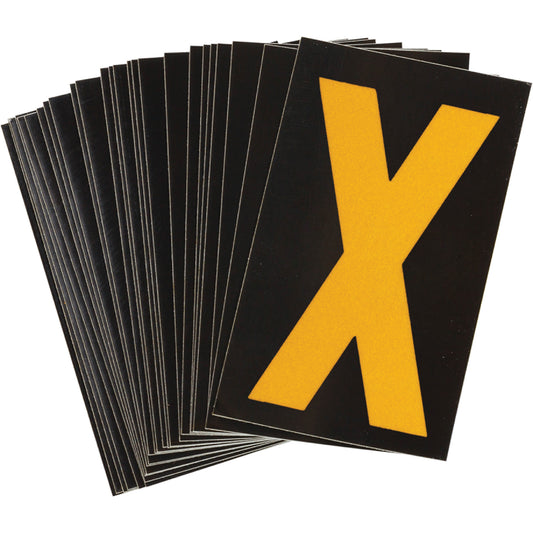 Brady Reflective Individual Number & Letter Labels, X, 1-1/2" H, Yellow on Black