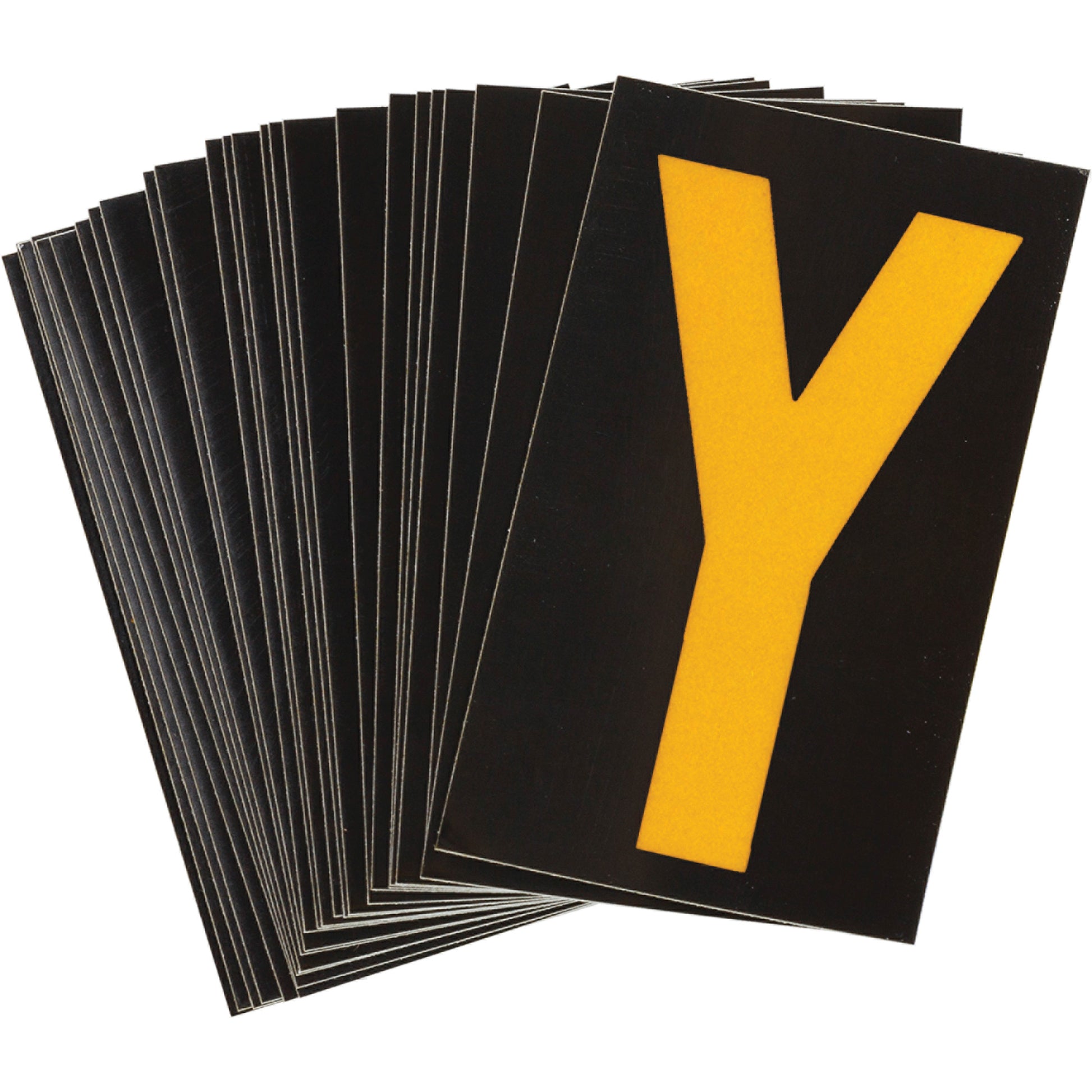 Brady Reflective Individual Number & Letter Labels, Y, 1-1/2" H, Yellow on Black