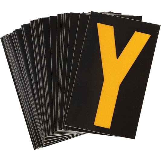 Brady Reflective Individual Number & Letter Labels, Y, 1-1/2" H, Yellow on Black