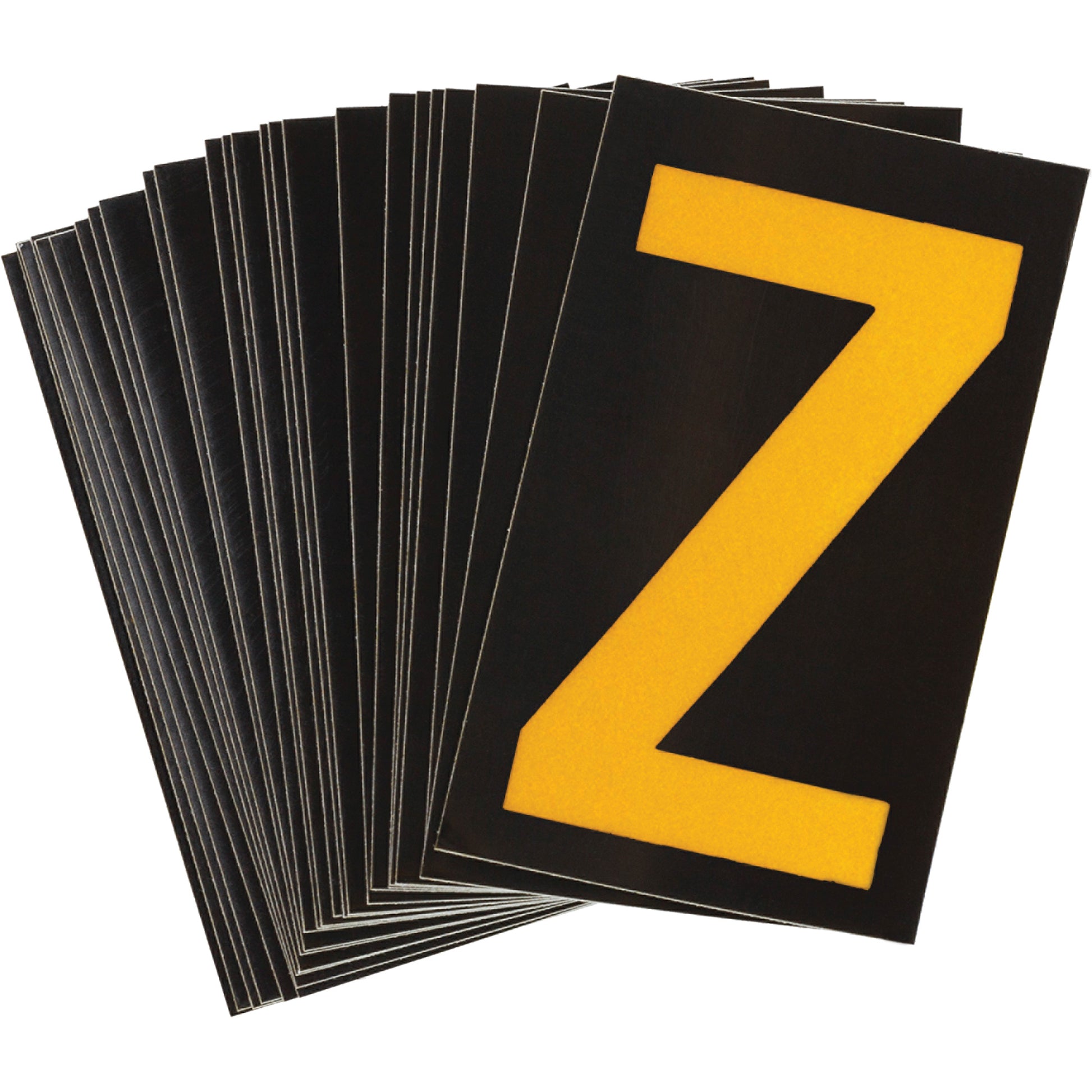 Brady Reflective Individual Number & Letter Labels, Z, 1-1/2" H, Yellow on Black