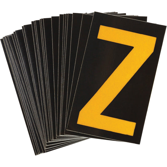 Brady Reflective Individual Number & Letter Labels, Z, 1-1/2" H, Yellow on Black