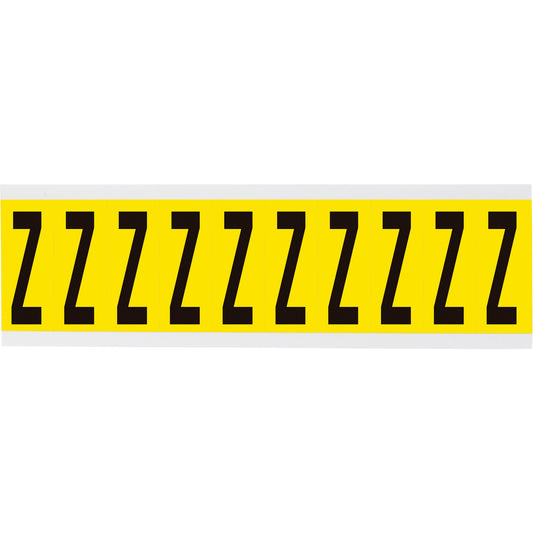 Brady Repositionable Individual Number & Letter Labels, Z, 2" H, Black on Yellow