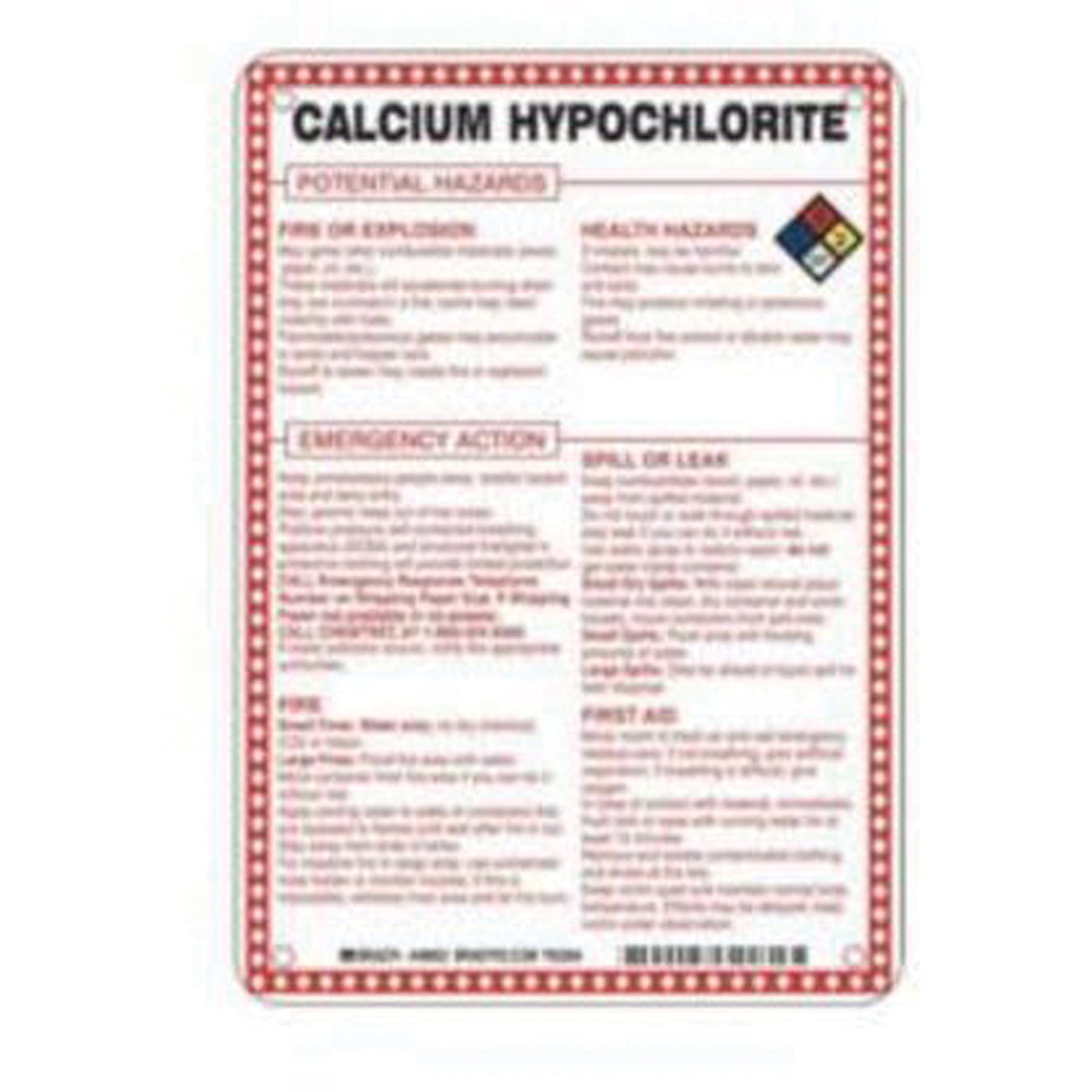 Brady "Calcium Hypochlorite Potential Hazards" Sign, 10" x 7", Fiberglass, English with Pictogram