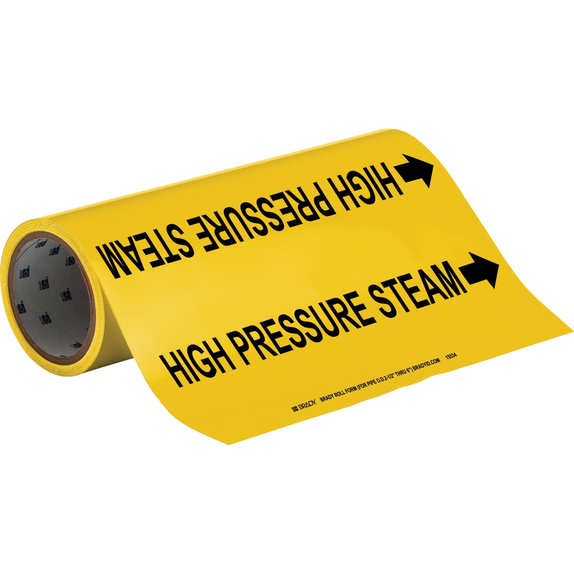Brady "High Pressure Steam" Roll Form Pipe Markers, Self-Adhesive, Cuttable H x 12" W, Black on Yellow