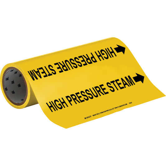 Brady "High Pressure Steam" Roll Form Pipe Markers, Self-Adhesive, Cuttable H x 12" W, Black on Yellow
