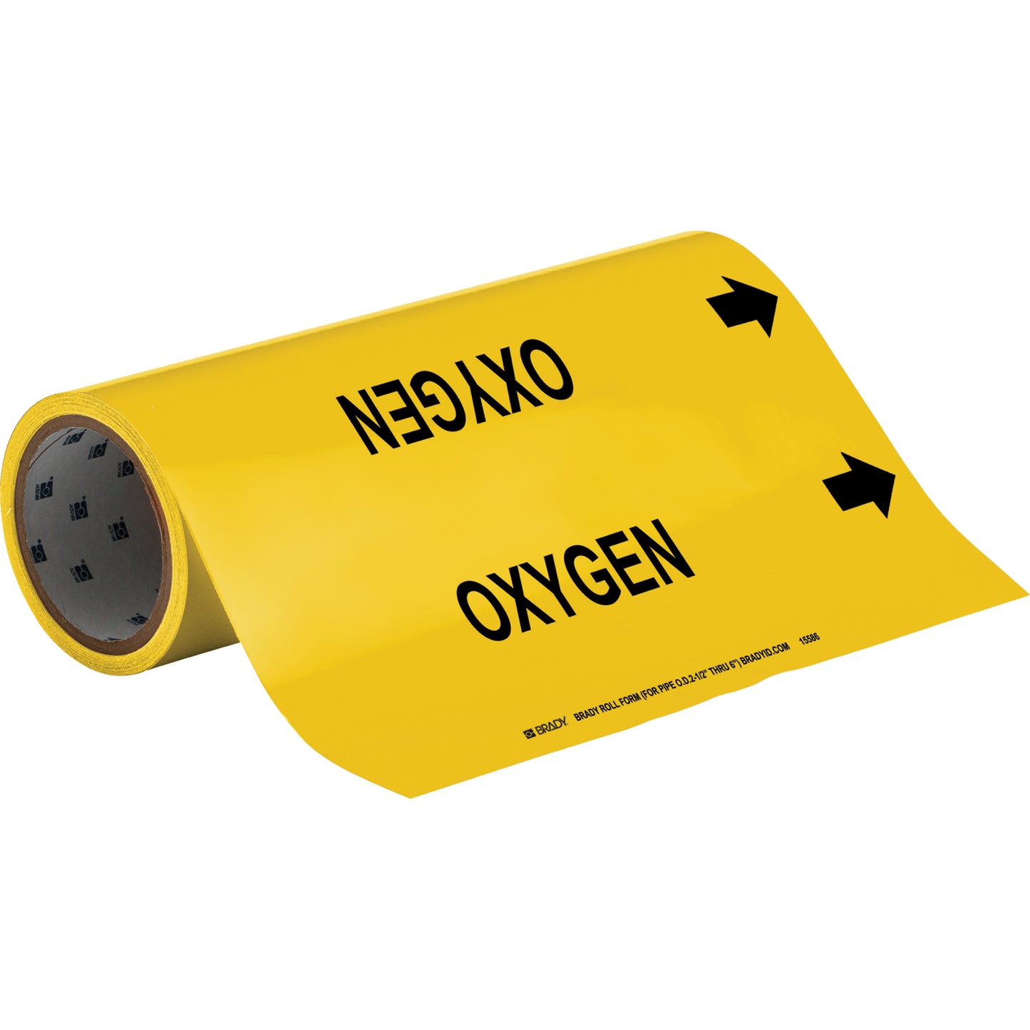 Brady "Oxygen" Roll Form Pipe Markers, Self-Adhesive, Cuttable H x 12" W, Black on Yellow