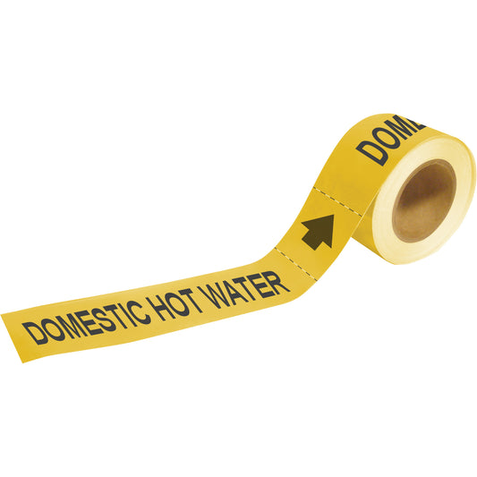 Brady "Domestic Hot Water" Pipe Markers, Self-Adhesive, 1" H x 8" W, Black on Yellow