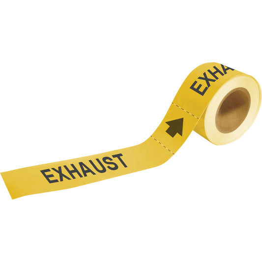 Brady "Exhaust" Pipe Marker, Self-Adhesive, 1" H x 8" W, Black on Yellow
