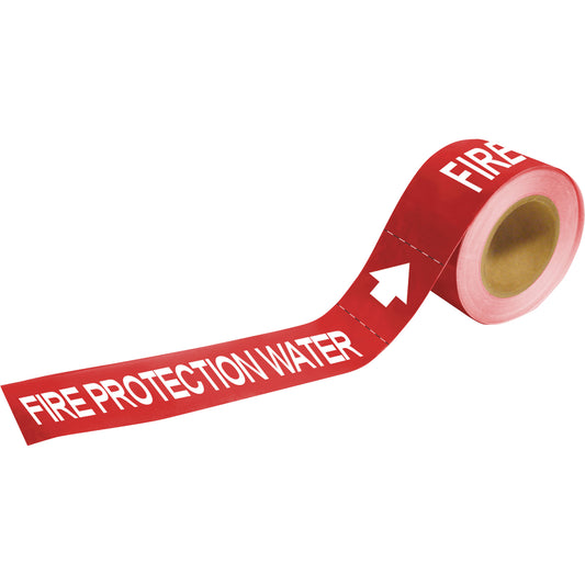 Brady "Fire Protection Water" Roll Form Pipe Markers, Self-Adhesive, 1" H x 8" W, White on Red