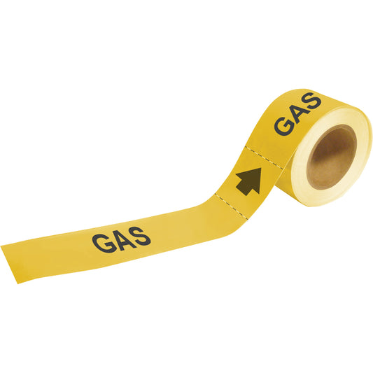 Brady "Gas" Pipe Markers, Self-Adhesive, 1" H x 8" W, Black on Yellow