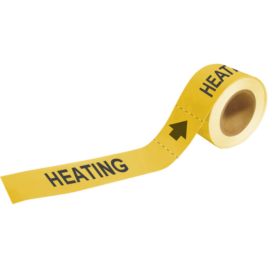 Brady "Heating" Pipe Markers, Self-Adhesive, 2" H x 12" W, Black on Yellow