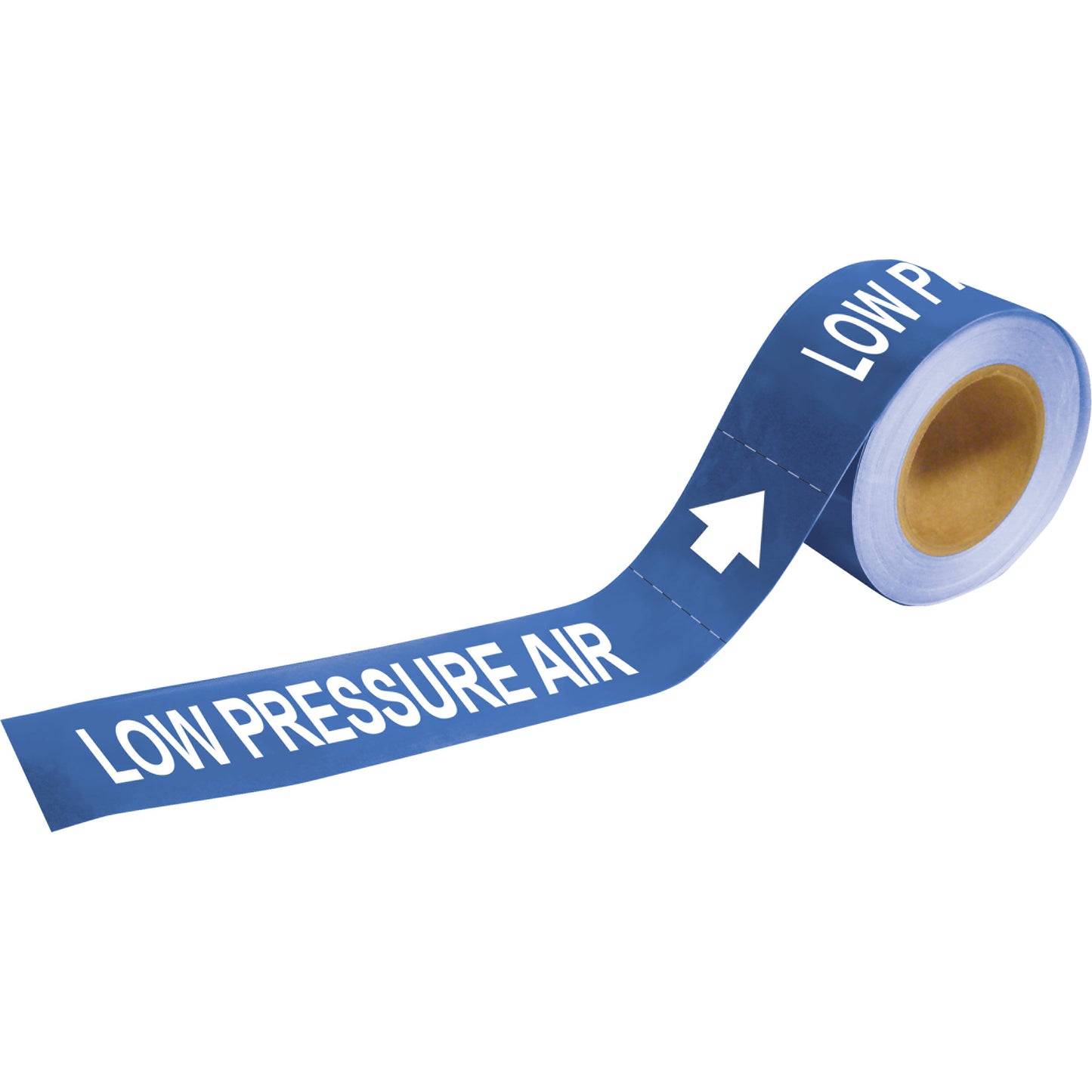 Brady "Low Pressure Air" Pipe Markers, Self-Adhesive, 1" H x 8" W, White on Blue