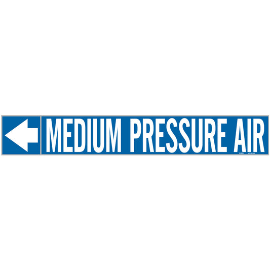 Brady "Medium Pressure Air" Pipe Markers, Self-Adhesive, 1" H x 8" W, White on Blue