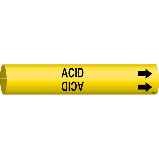 Brady "Acid" Pipe Marker, Snap-On, 13/16" H x 13/16" W, Black on Yellow
