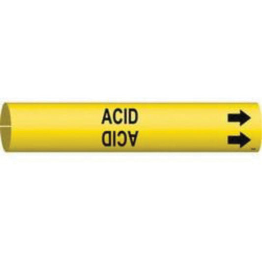 Brady "Acid" Pipe Marker, Snap-On, 7/8" H x 7/8" W, Black on Yellow