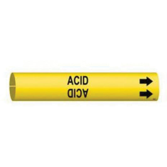 Brady "Acid" Pipe Marker, Snap-On, 2" H x 2" W, Black on Yellow