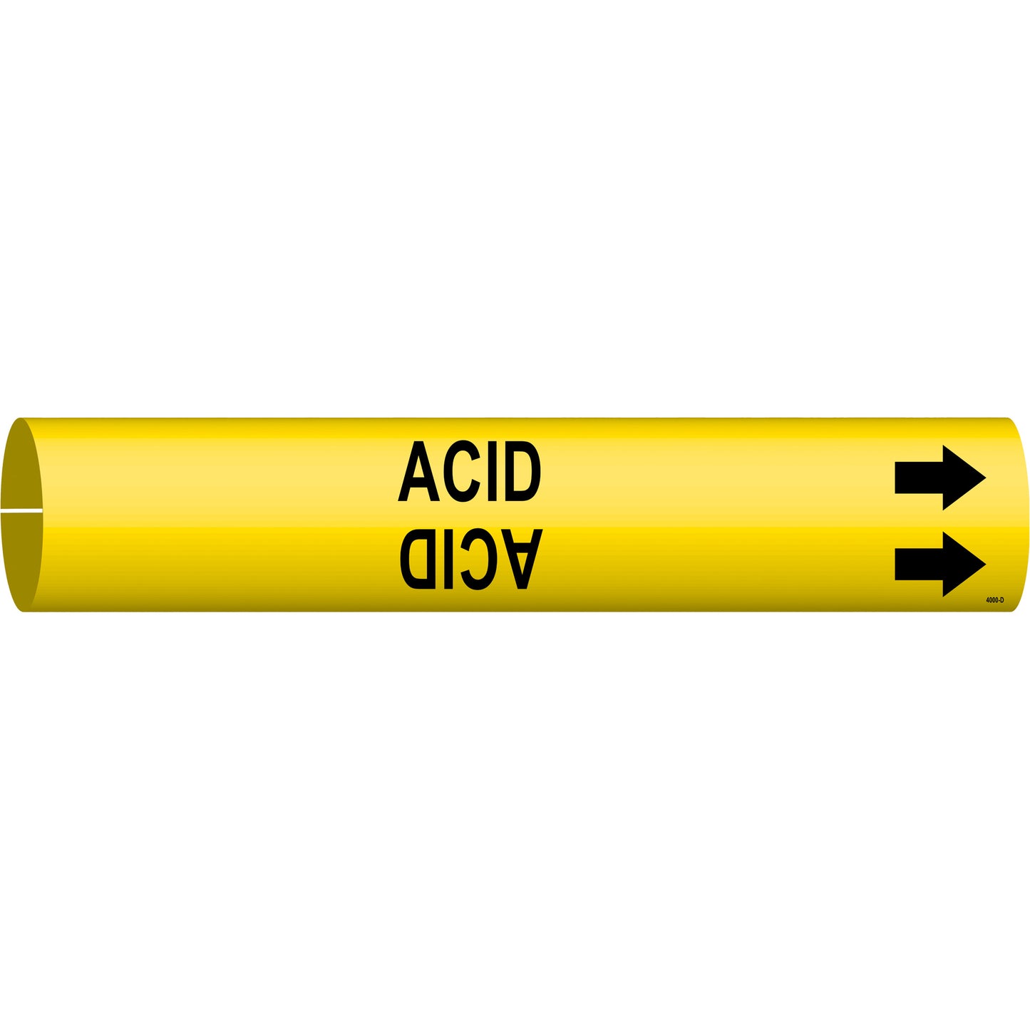 Brady "Acid" Pipe Marker, Snap-On, 2-13/16" H x 2-13/16" W, Black on Yellow