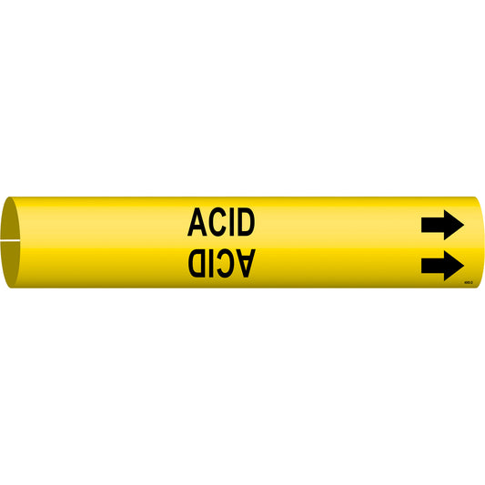 Brady "Acid" Pipe Marker, Snap-On, 2-13/16" H x 2-13/16" W, Black on Yellow