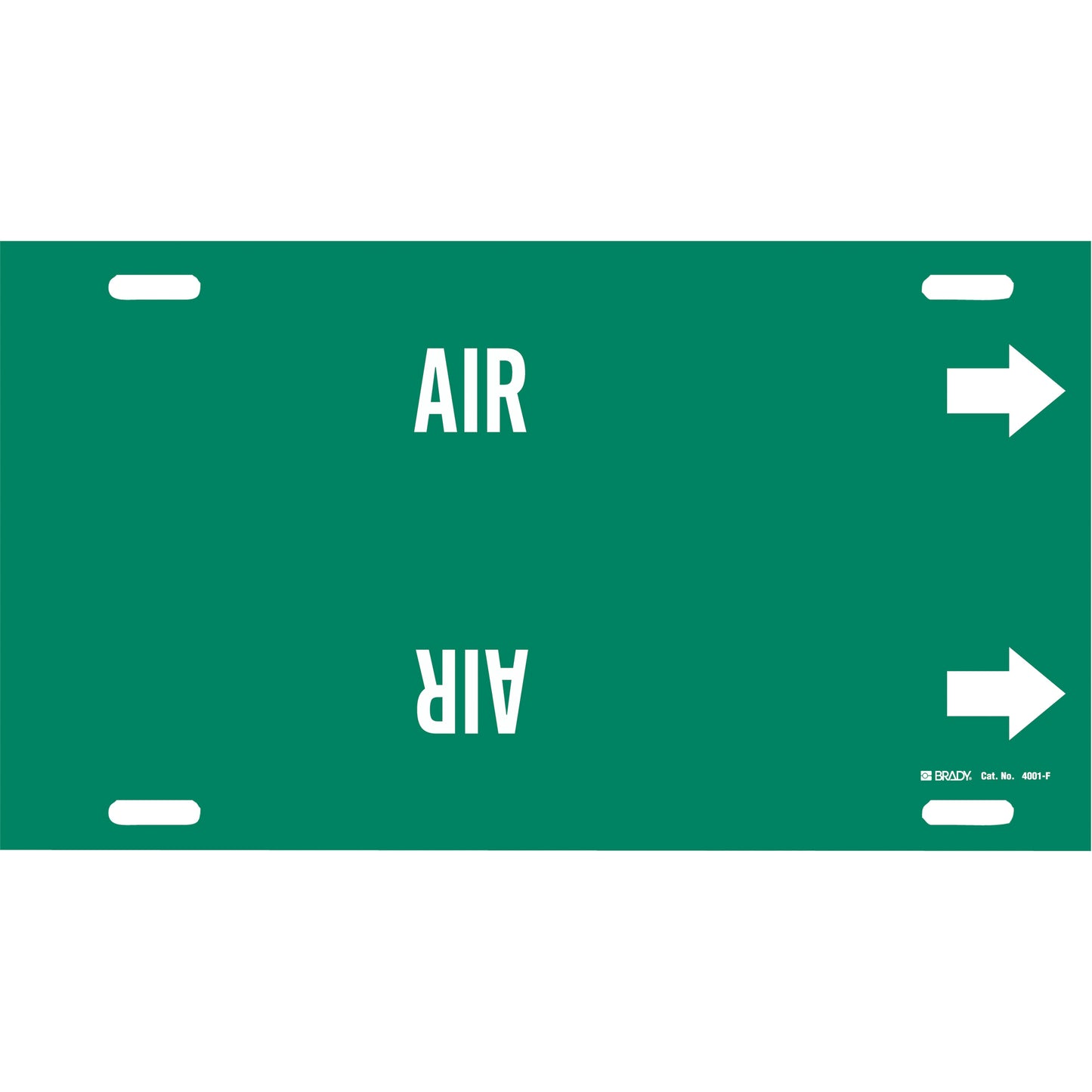 Brady "Air" Pipe Marker, Strap-On, 8" H x 16" W, White on Green