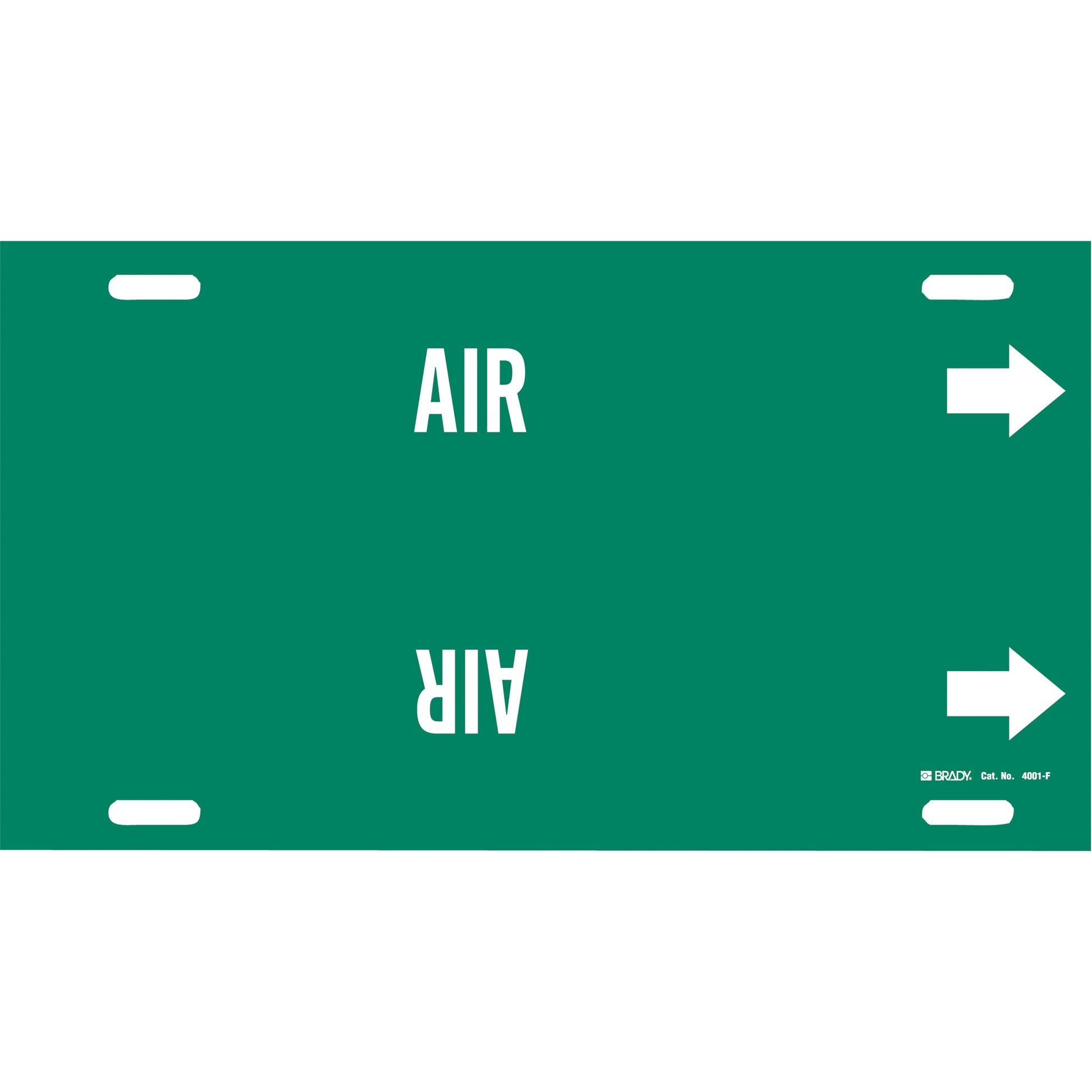 Brady "Air" Pipe Marker, Strap-On, 8" H x 16" W, White on Green