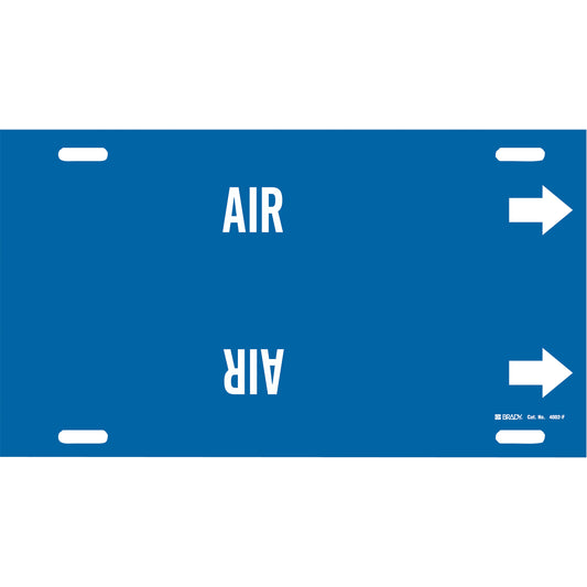 Brady "Air" Pipe Marker, Strap-On, 8" H x 16" W, White on Blue