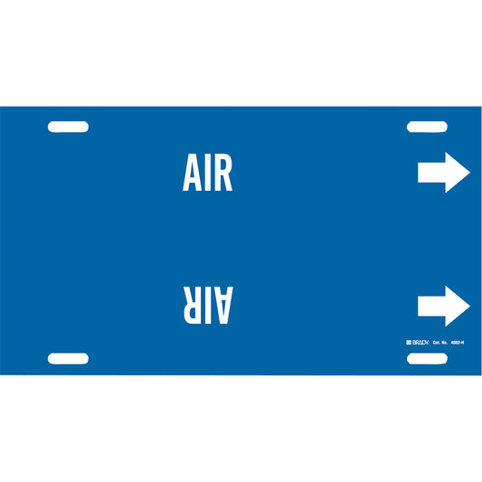 Brady "Air" Pipe Marker, Strap-On, 10" H x 32" W, White on Blue
