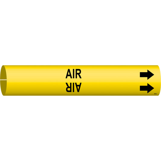 Brady "Air" Pipe Marker, Snap-On, 2" H x 2" W, Black on Yellow