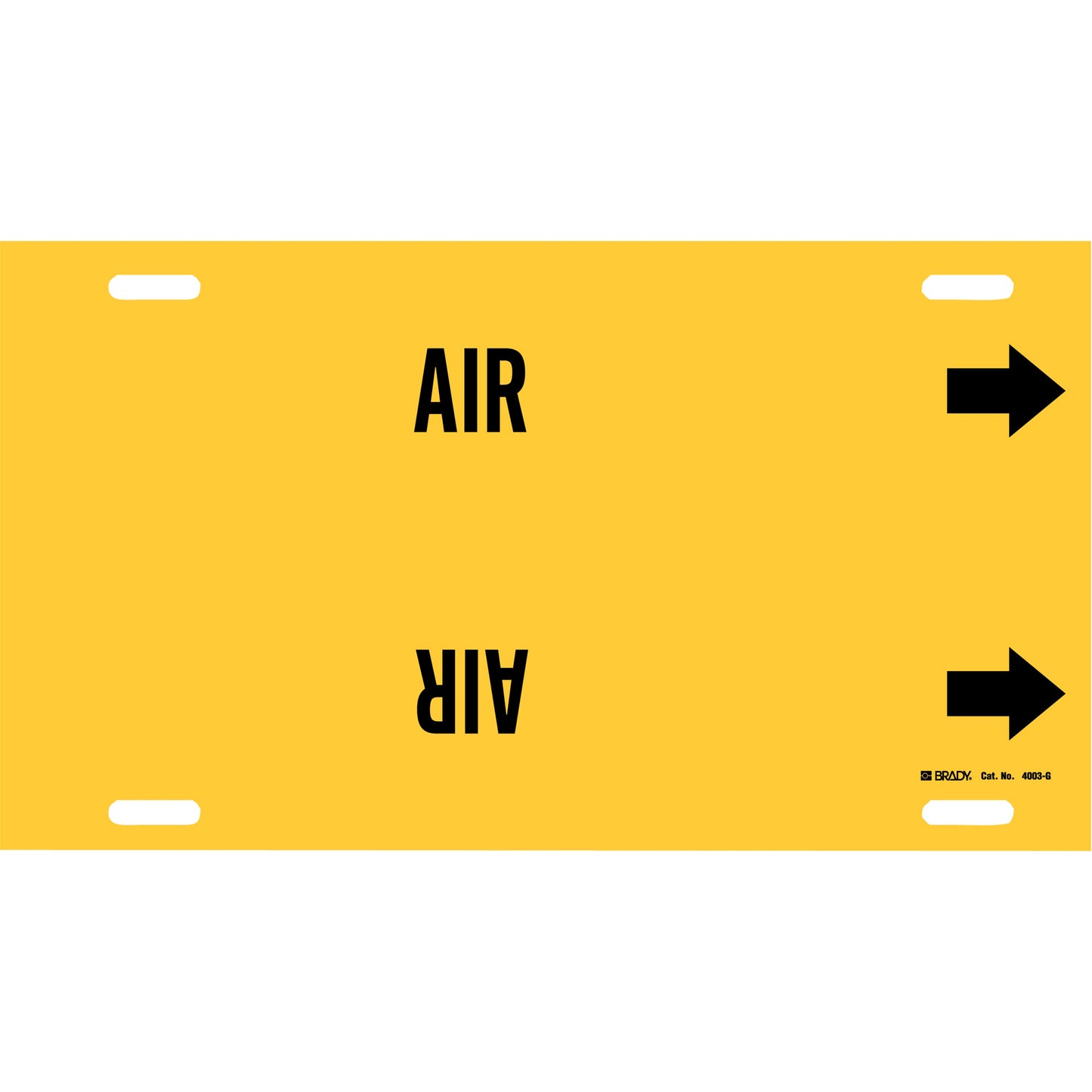 Brady "Air" Pipe Marker, Strap-On, 10" H x 24" W, Black on Yellow