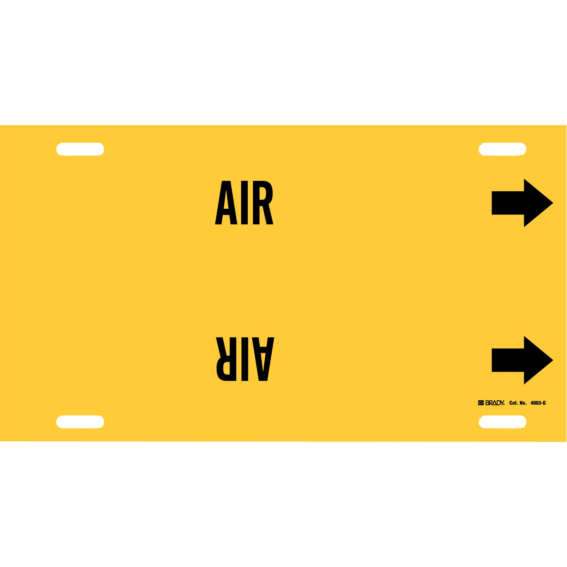 Brady "Air" Pipe Marker, Strap-On, 10" H x 24" W, Black on Yellow