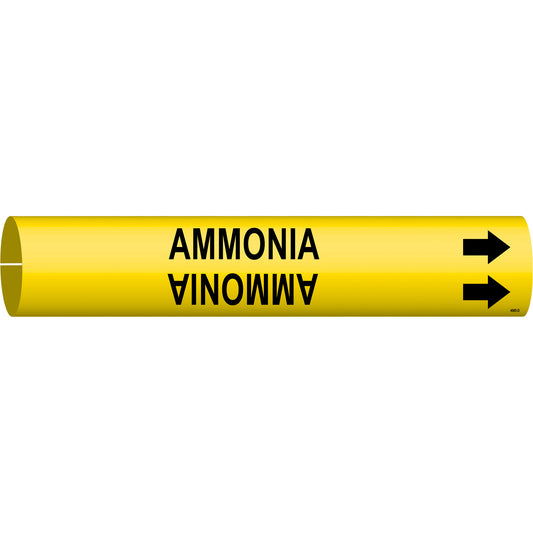 Brady "Ammonia" Pipe Marker, Snap-On, 2-13/16" H x 2-13/16" W, Black on Yellow