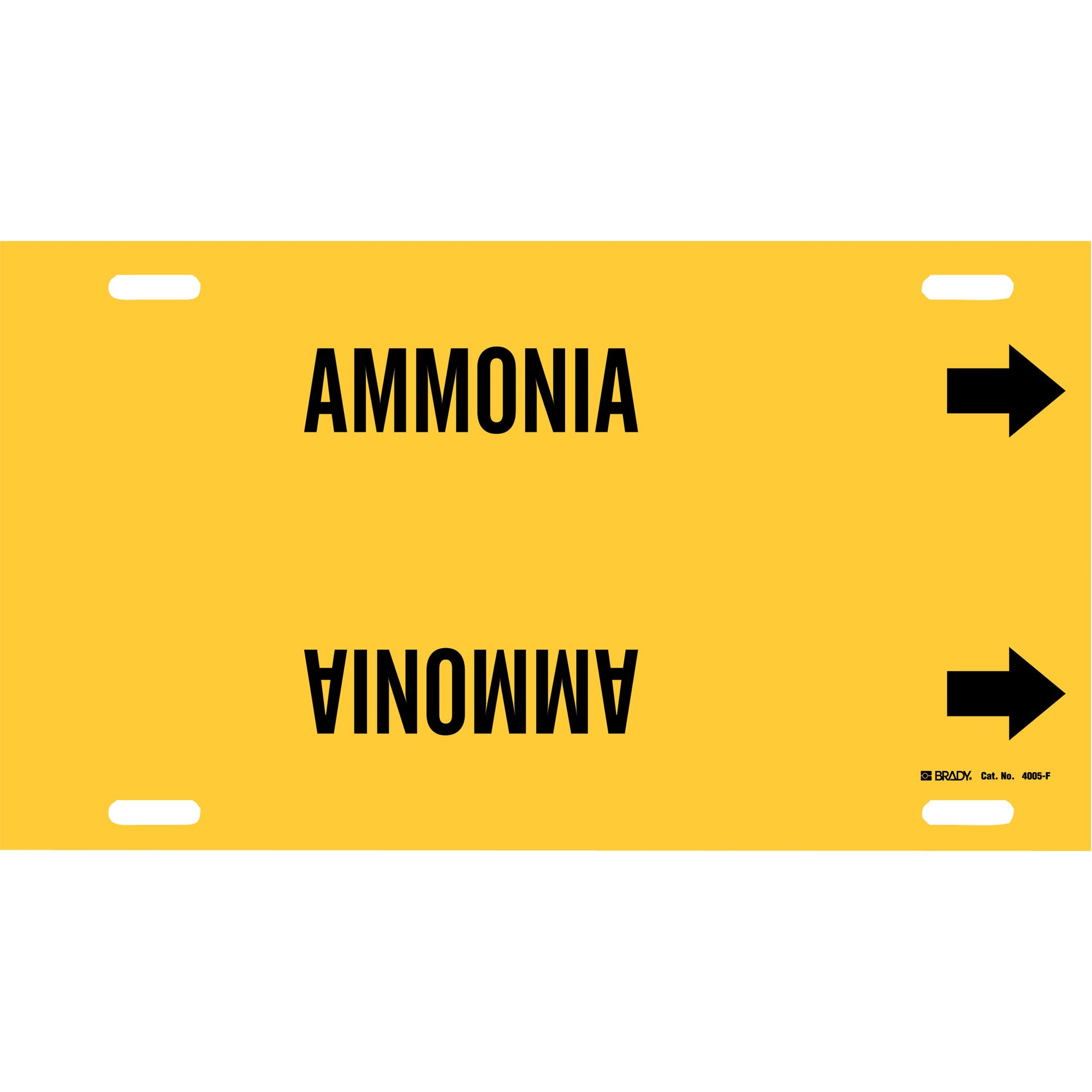 Brady "Ammonia" Pipe Marker, Strap-On, 8" H x 16" W, Black on Yellow
