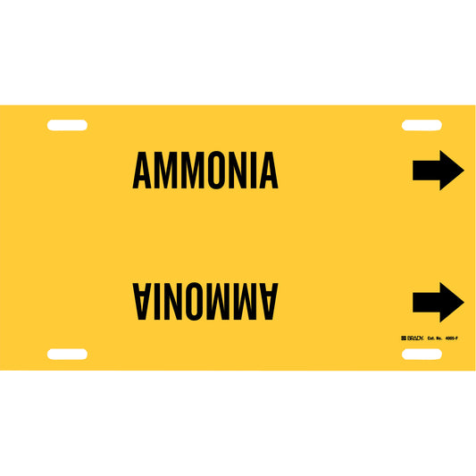 Brady "Ammonia" Pipe Marker, Strap-On, 8" H x 16" W, Black on Yellow
