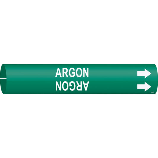 Brady "Argon" Pipe Marker, Snap-On, 2" H x 2" W, White on Green