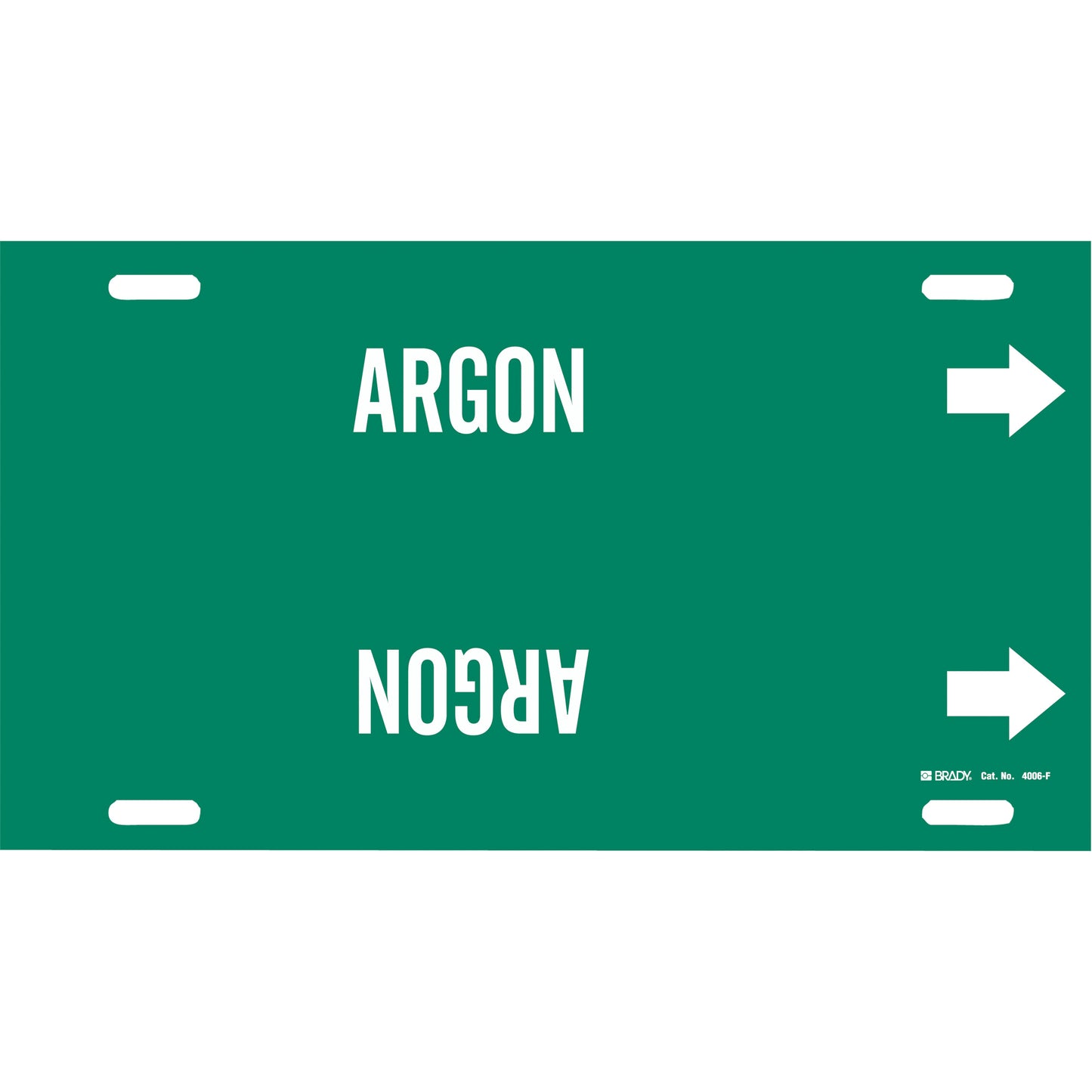 Brady "Argon" Pipe Marker, Strap-On, 8" H x 16" W, White on Green