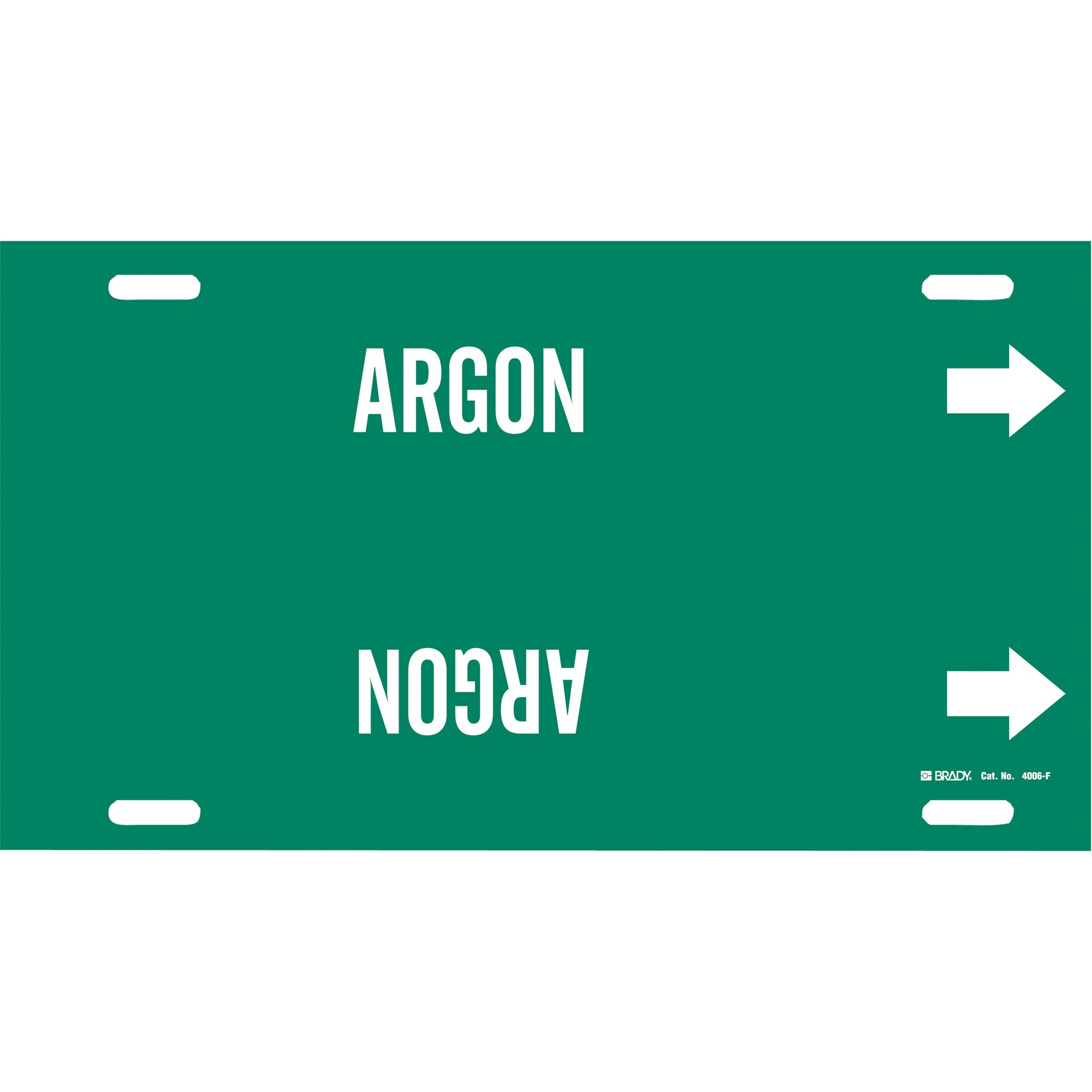 Brady "Argon" Pipe Marker, Strap-On, 8" H x 16" W, White on Green