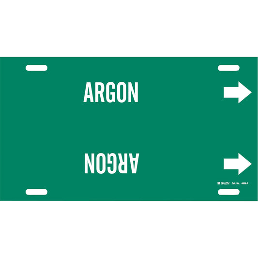 Brady "Argon" Pipe Marker, Strap-On, 8" H x 16" W, White on Green