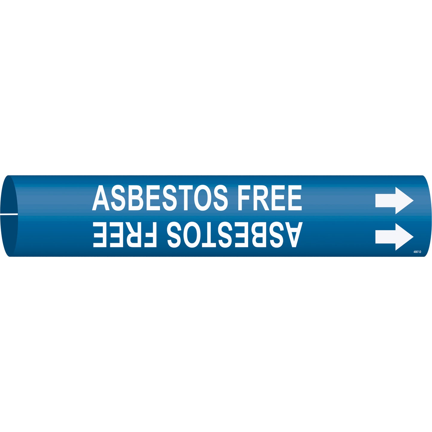 Brady "Asbestos Free" Pipe Marker, Snap-On, 2-13/16" H x 2-13/16" W, White on Blue