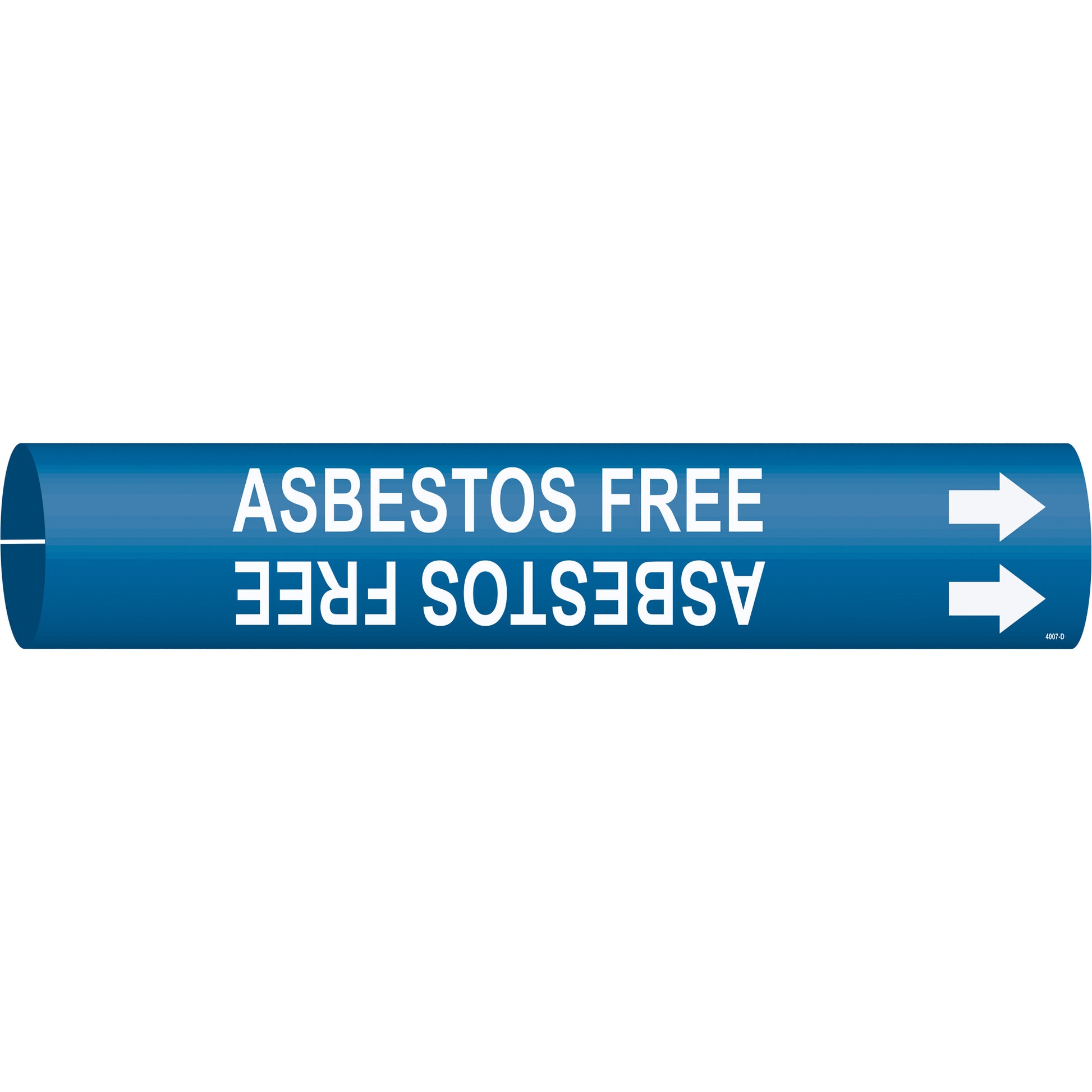 Brady "Asbestos Free" Pipe Marker, Snap-On, 2-13/16" H x 2-13/16" W, White on Blue