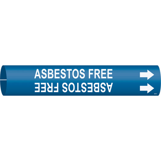 Brady "Asbestos Free" Pipe Marker, Snap-On, 2-13/16" H x 2-13/16" W, White on Blue
