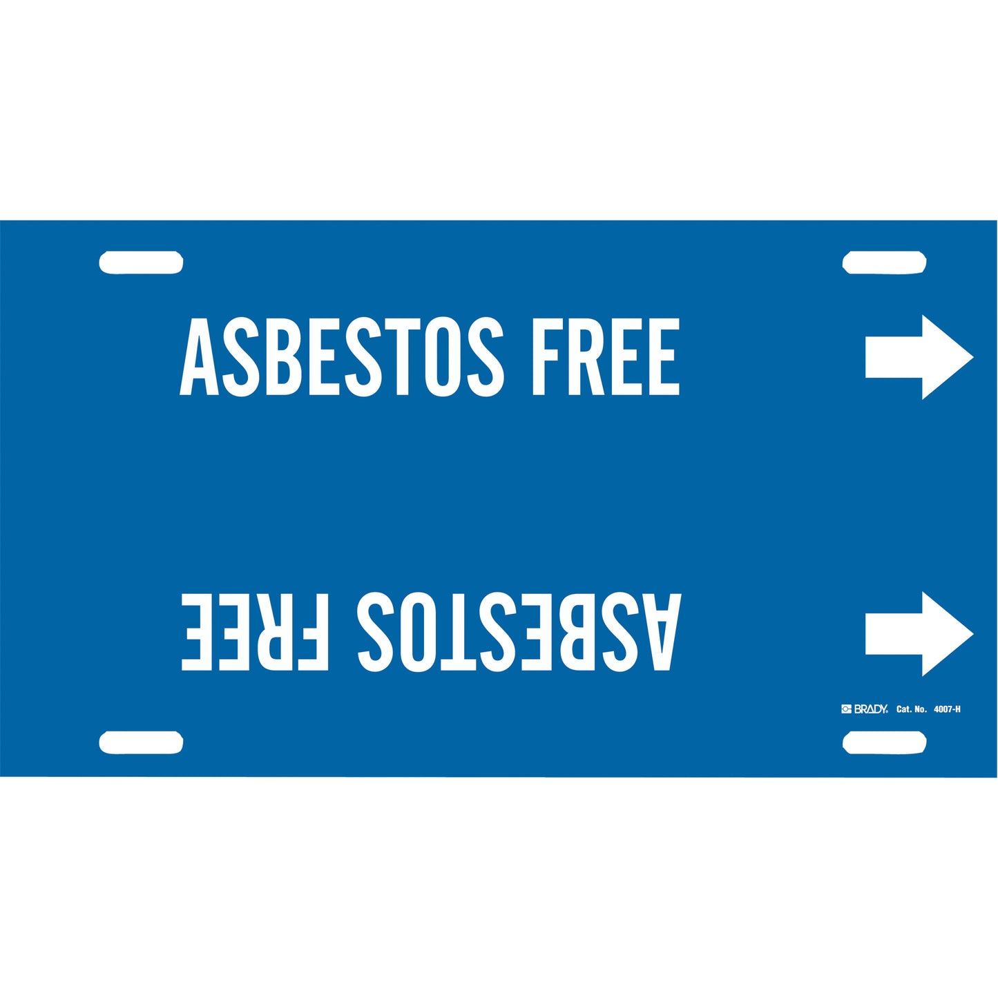 Brady "Asbestos Free" Pipe Marker, Strap-On, 10" H x 32" W, White on Blue