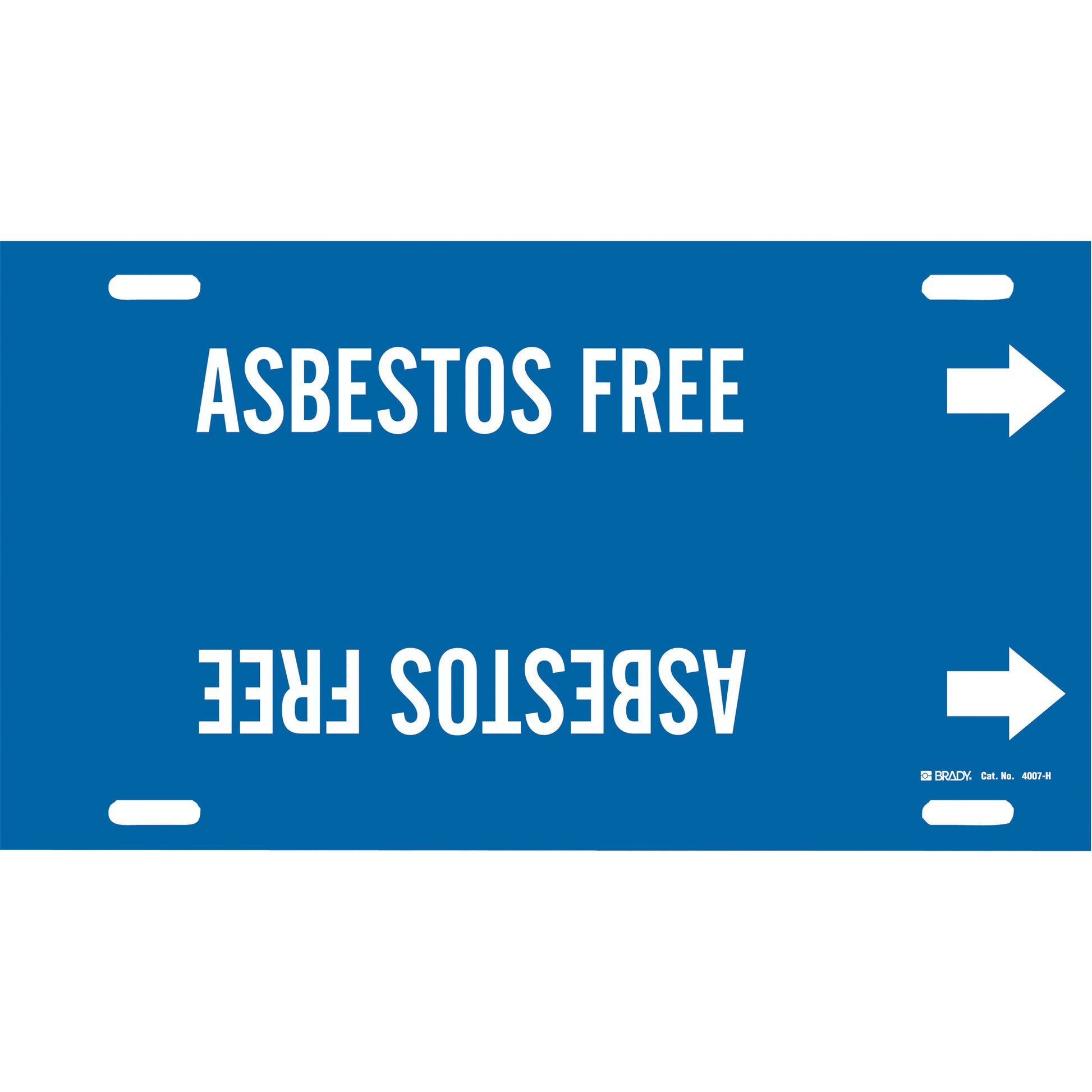Brady "Asbestos Free" Pipe Marker, Strap-On, 10" H x 32" W, White on Blue